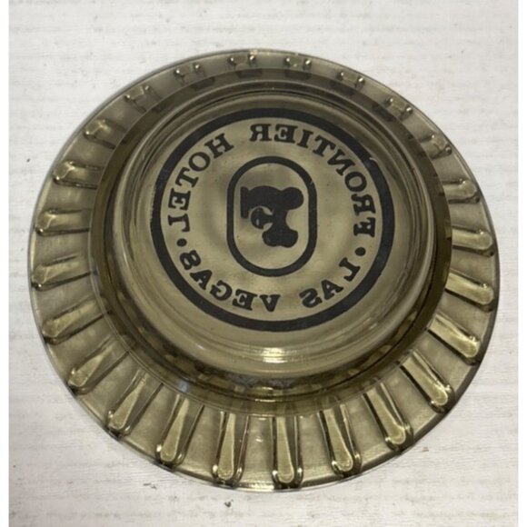 Las Vegas Ashtray Frontier Hotel Vintage Smoky Glass Ribbed Design 4.5" - Picture 7 of 8